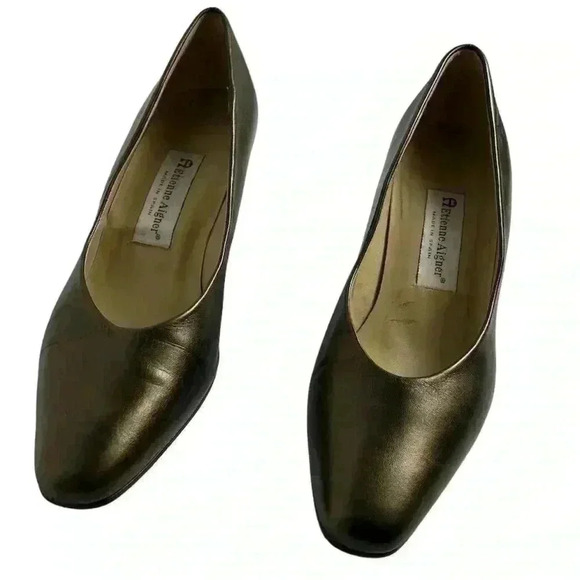 Etienne Aigner Women's Vintage Metallic Green Brown Leather Pumps Size 9 - Picture 8 of 14